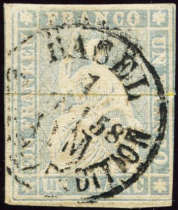 Timbres: 27D - 1856 Estampe de Berne, 2e période d'impression, papier de Munich