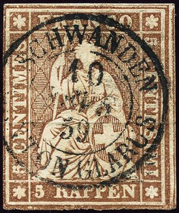 Briefmarken: 22D - 1857 Berner Druck, 3. Druckperiode, Zürcher Papier