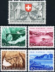 Stamps: B61-B65 - 1953 Bern 600 years in Confederation, lakes and watercourses