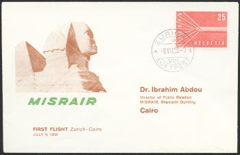 Francobolli: RF58.11 b. - 8. Juli 1958 Zurigo - Il Cairo