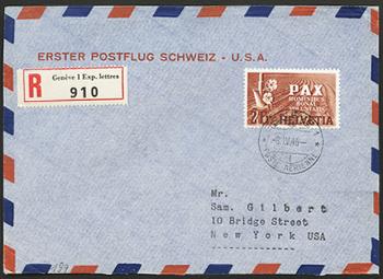 Briefmarken: RF46.5 b. - 8. April 1946 USA-Gander-Shannon-Paris-GENF-Rom-Athen-CAIRO