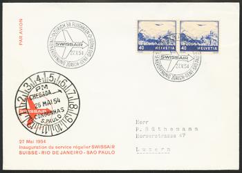 Stamps: RF54.11 a. - 27. Mai 1954 Zurich-Geneva-Lisbon-Dakar-Recife-Rio de Janeiro-Sao Paulo