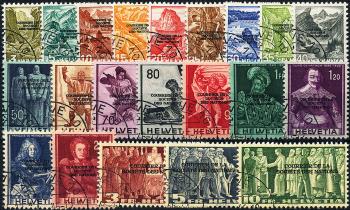 Briefmarken: SDN71-SDN91 - 1944 Geänderter dreizeiliger Aufdruck "Courrier de la société des nations"