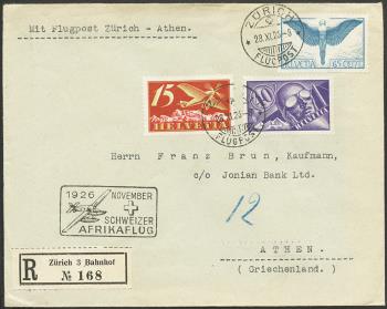 Francobolli: SF26.7b - 7. Dezember 1926 1° volo Swiss Africa Zurigo-Città del Capo