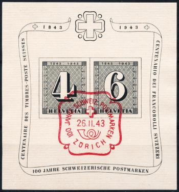 Francobolli: W14 - 1943 Blocco giubilare 100 anni di francobolli postali svizzeri
