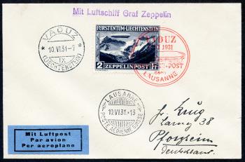 Timbres: SF31.1 b. - 10. Juni 1931 Zeppelin courrier Vaduz - Lausanne