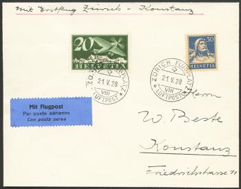 Briefmarken: RF28.11 a. - 21. Mai 1928 Zürich - Konstanz - Innsbruck - Salzburg - Wien