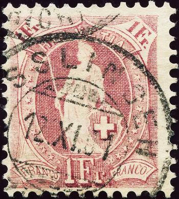 Briefmarken: 71E - 1900 Stehende Helvetia, weisses Papier, 14 Zähne, KZ B