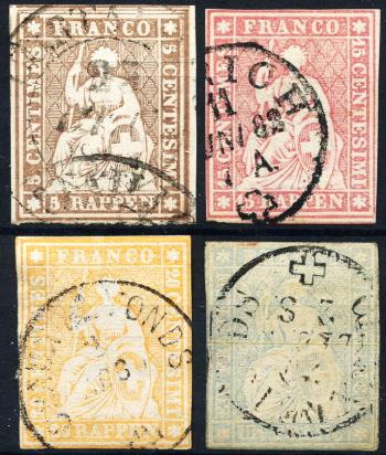 Thumb-1: 22D, 24D, 25D, 27D - 1856-1857, Stampa di Berna, 2.+3. Periodo di stampa, carta Monaco