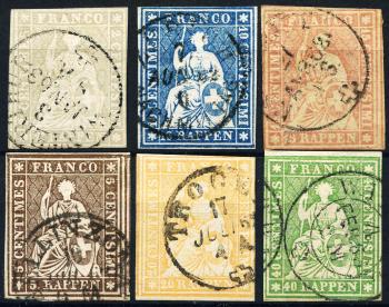 Stamps: 21G-26G - 1857-1862 Bern print, 4th printing period, Zurich paper