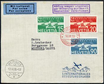 Timbres: SF35.5c - 16./18. September 1935 1. Poste aérienne à voile Jungfraujoch