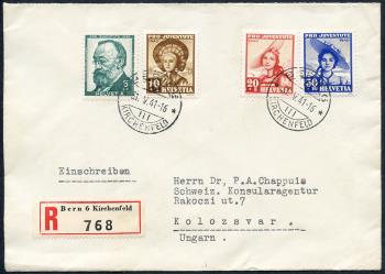 Stamps: J93-J96 - 1940 Portrait of Gottfried Keller and Swiss women's costumes