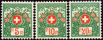 Thumb-1: PF11B-PF13B - 1927, Swiss coat of arms with alpine roses, white paper