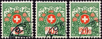 Briefmarken: PF11B-PF13B - 1927 Schweizer Wappen mit Alpenrosen, weisses Papier