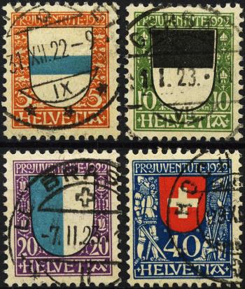 Stamps: J21-J24 - 1922 Cantonal and Swiss coat of arms
