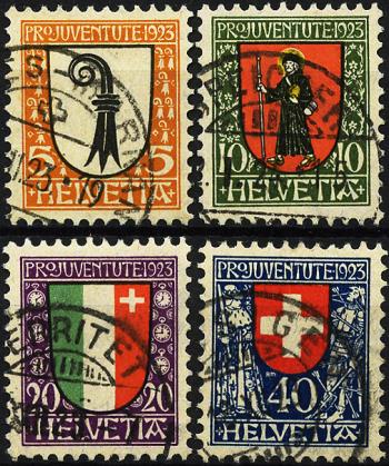 Timbres: J25-J28 - 1923 Armoiries cantonales et suisses