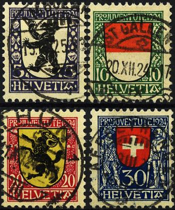 Briefmarken: J29-J32 - 1924 Kantons- und Schweizer Wappen