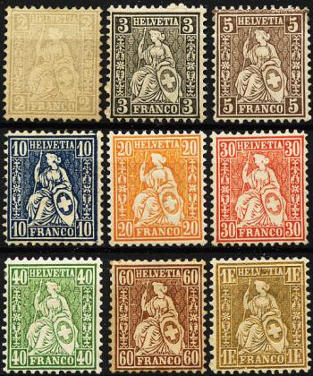 Francobolli: 28-36 - 1862-1863 Helvetia seduta, carta bianca