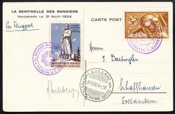Stamps: SF24.6c - 31. August 1924 Inauguration of the "Les Rangiers" soldier memorial