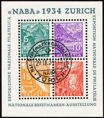 Thumb-1: W1 - 1934, Blocco commemorativo per l'Esposizione nazionale di francobolli di Zurigo