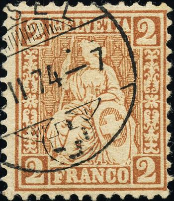 Stamps: 37a - 1874 Sitting Helvetia, white paper