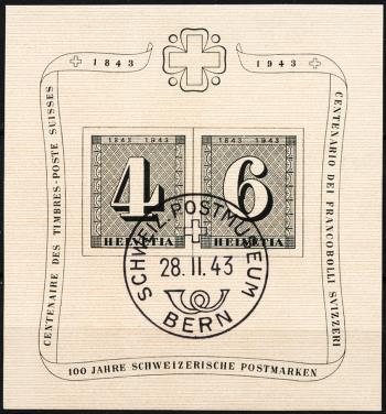 Timbres: W14 - 1943 Bloc anniversaire 100 ans de timbres postaux suisses