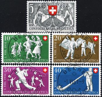 Briefmarken: B51-B55 - 1951 Zürich 600 Jahre in Eidgenossenschaft und Volksspiele, ET. französisch