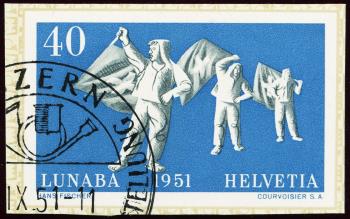 Thumb-1: W32A - 1951, Valore individuale dal blocco commemorativo per il nat. Mostra di francobolli a Lucerna