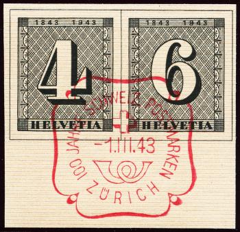 Timbres: W12-W13 - 1943 Valeurs individuelles du bloc anniversaire 100 ans des timbres postaux suisses