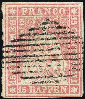 Timbres: 24B - 1855 Estampe bernoise, 1ère période d'impression, papier Munich