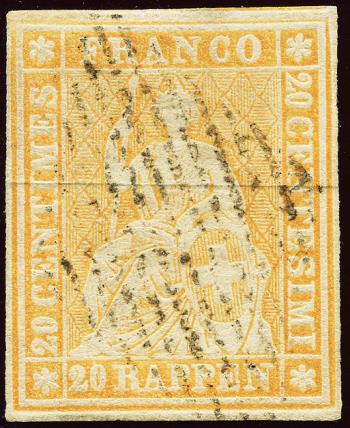 Thumb-1: 25B - 1854, Stampa di Berna, 1° periodo di stampa, carta di Monaco
