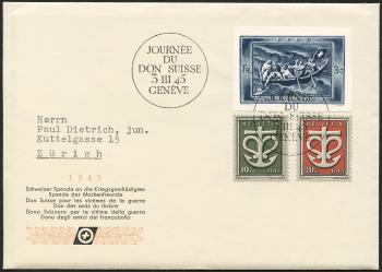 Stamps: W21A, W19-W20 - 1945 Single value donation block and special stamps Swiss war donation
