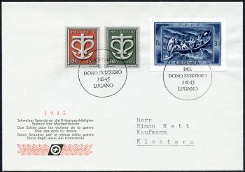 Timbres: W21A, W19-W20 - 1945 Bloc de dons d'une valeur unique et timbres spéciaux Don de guerre suisse