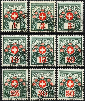 Francobolli: NP29-NP37 - 1910 Schweizer Wappen und Alpenrosen