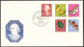 Briefmarken: J168-J172 - 1957 Bildnis Leonhard Euler und Insektenbilder