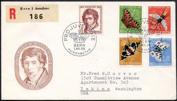 Briefmarken: J158-J162 - 1955 Bildnis Charles Pictet-de Rochements und Insektenbilder