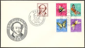Francobolli: J153-J157 - 1954 Ritratto di J. Gotthelf e immagini di insetti
