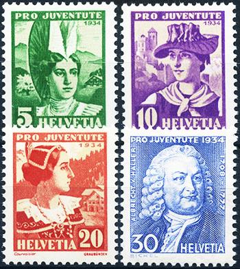 Briefmarken: J69-J72 - 1934 Schweizer Frauentrachten und Bildnis Albrecht von Hallers