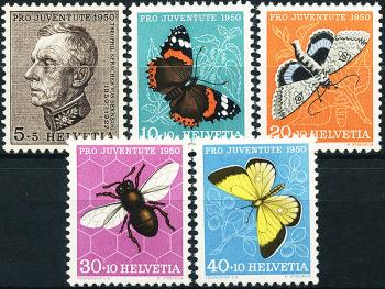 Francobolli: J133-J137 - 1950 Ritratto di T. Sprecher von Bernegg e immagini di insetti