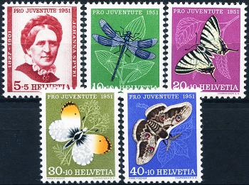 Stamps: J138-J142 - 1951 Portrait of J. Spyris and insect images