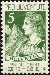 Francobolli: J1 - 1913 Helvetia con Cervino