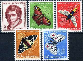 Francobolli: J158-J162 - 1955 Ritratto di Charles Pictet-de Rochements e immagini di insetti