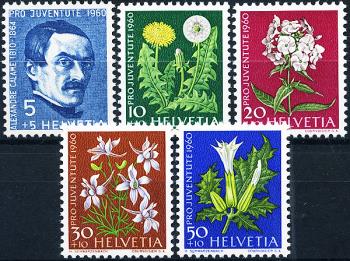 Stamps: J183-J187 - 1960 Portrait of Alexandre Calames and paintings of flowers