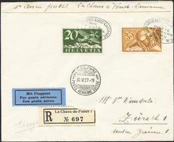 Francobolli: RF27.4 c. - 30. Mai 1927 Losanna-La Chaux-de-Fonds/Le Locle-Basel