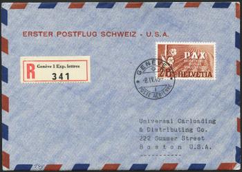 Stamps: RF46.5 d. - 8. April 1946 USA-Gander-Shannon-Paris-GENEVA-Rome-Athens-CAIRO