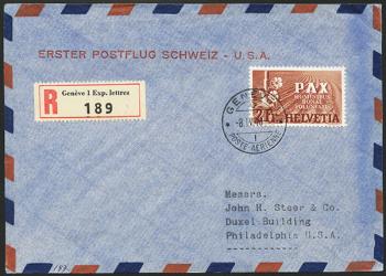 Briefmarken: RF46.5 f. - 8. April 1946 USA-Gander-Shannon-Paris-GENF-Rom-Athen-CAIRO
