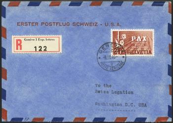 Briefmarken: RF46.5 h. - 8. April 1946 USA-Gander-Shannon-Paris-GENF-Rom-Athen-CAIRO