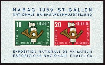 Timbres: W38 - 1959 Bloc feuillet pour l'exposition philatélique nationale de Saint-Gall