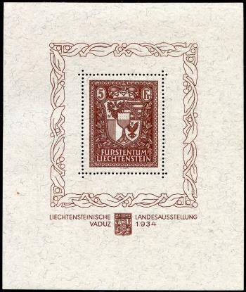 Thumb-1: FL104 - 1934, Bloc feuillet pour l'exposition nationale du Liechtenstein, Vaduz