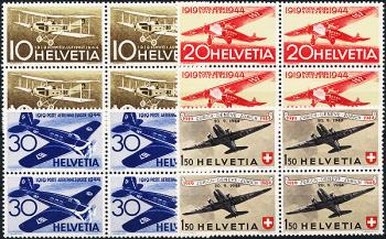 Stamps: F37-F40 - 1944 Special airmail stamps 25 years of Swiss airmail